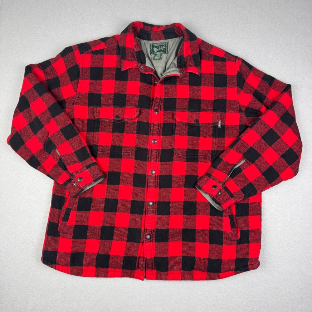Woolrich Mens XXL Buffalo Plaid Insulated Shirt Jacket Red‎ Black Quilted 6151